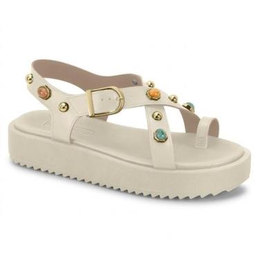 Imagem de Sandália Feminina Moleca Casual Papete Detalhe em Pedrarias Flatform T