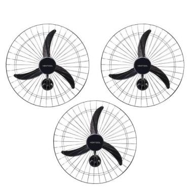 Imagem de Kit 3 Ventiladores Osc Parede 60cm Preto - 220v 452 - Ventisol, 220V