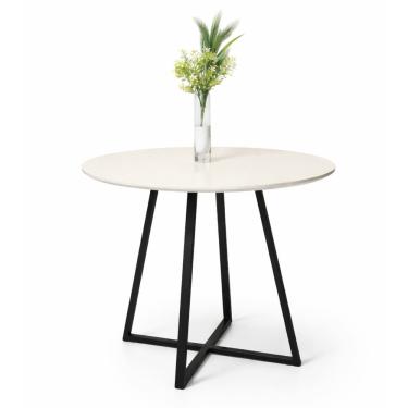 Imagem de Mesa Off White Redonda Laís Tampo Mdf 110cm Com Base De Ferro