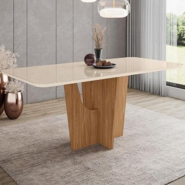 Imagem de Mesa de Jantar Liven Nature-Off H02 6 Lugares Retangular com Vidro 180cm Marrom Mpozenato
