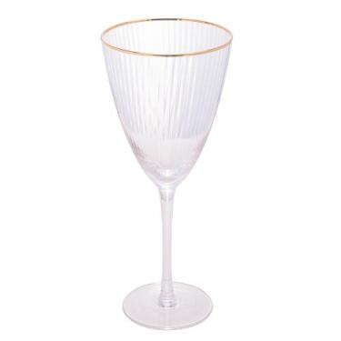 Imagem de Taça de Vidro Para Vinho Com Borda Dourada Lines 400ml - Wolff