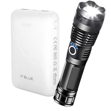 Imagem de Kit emergência carregador portátil 10.000 mAh / Lanterna tática milita