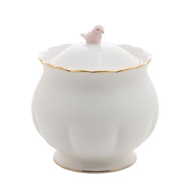 Imagem de Açucareiro Fio Dourado Branco com Tampas Birds em Porcelana para Mesa Wolff 300ML