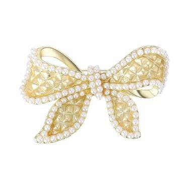 Imagem de Broche De Laço Com Pérolas E Strass Para Mulheres, Acessório De Joalhe