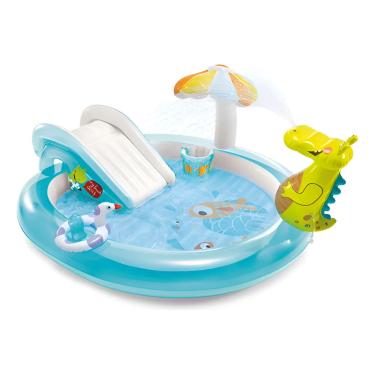 Imagem de Piscina Inflavel Redonda Playground Dinossauro Divertida Resistente Confortável Segura Rasa 160L