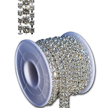 Imagem de 3 fileiras de strass de cristal, corrente de garra, corrente de contas de cristal para costura, artesanato, joias, decoração de casamento (strass de cor clara com base de prata, 2,6 m x 1,2 cm)
