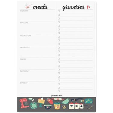 Imagem de Bloco de notas semanal magnético para planejamento de refeições por Julianne & Co. - Organizador de planejamento de alimentos e bloco de lista de compras, 52 páginas A5 premium, com lista de compras perfurada removível (impressão de cozinha com ímã de geladeira)