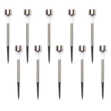 Imagem de Kit 10 Luminárias Luz Solar Inox Led Poste Iluminação Jardim