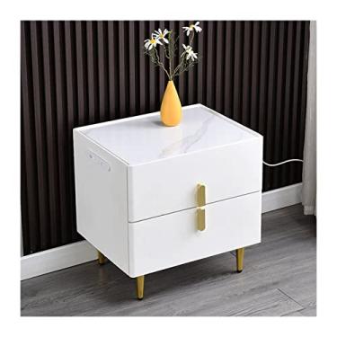 Imagem de Mesas Laterais de Cama Pequena Estreita Armário de Rock Mesa de Cabeceira Móveis de Madeira Quarto Quarto Cabeceira Mesas de Cabeceira para Quarto (Cor: Branco, Comprimento: 50 cm)