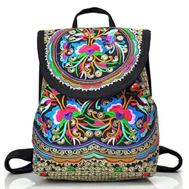 Imagem de Goodhan Mochila feminina vintage bordada étnica para viagem bolsa de ombro, Vermelho, 12x10x5 inch, Mochilas Daypack