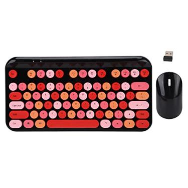 Imagem de Teclados retrô sem fio combos de mouse, 2.4G 75 teclas tamanho completo teclado retrô combo de mouse, conjunto de mouse de teclado para jogos ergonômico de baixo ruído(vermelho preto)
