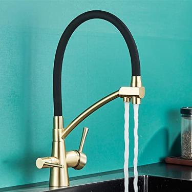 Imagem de Torneiras de cozinha filtradas purificação torneira de cozinha 360 rotativa torneira de filtro de água para cozinha torneiras de cozinha de três vias torneira, b ouro escovado, china