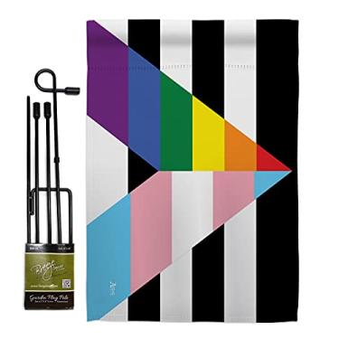 Imagem de Bandeira Gay Trans Straight Ally Garden - Conjunto com suporte orgulho arco-íris amor LGBT Bissexual Pansexual Transgênero - Banner para decoração de casa Presente de quintal pequeno