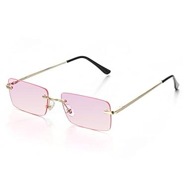 Imagem de Óculos de sol retrô retangulares sem aro ultraleve UV400 Óculos de sol vintage sem moldura Óculos de sol acessórios de moda, laranja cinza, outros