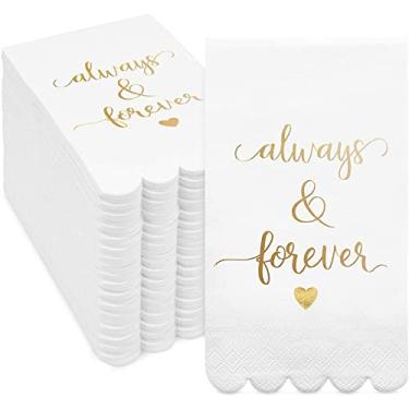 Imagem de Guardanapos brancos recortados para recepção de casamento, Always & Forever (20 x 10 cm, pacote com 100)
