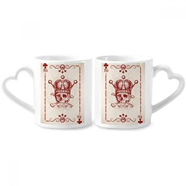Imagem de Clubs Red Crown Skeleton Poker Card Pattern Couple Porcelain Mug Set Ceramic Lover Cup Heart Handle