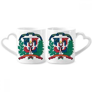 Imagem de Dominican Republic National Emblem Country Couple Conjunto de canecas de porcelana cerâmica para amantes de coração