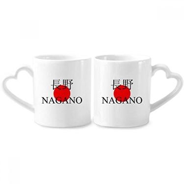 Imagem de Nagano Japaness City Name Red Sun Flag Couple Porcelain Mug Set Ceramic Lover Cup Heart Handle