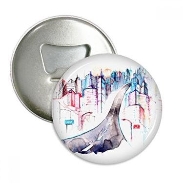 Imagem de Cidade Building Rodovia Streetlight Abridor de Garrafas Aquarela Imã de Geladeira Emblema Multifuncional