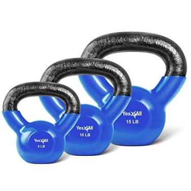 Imagem de Yes4All Conjunto de peso Kettlebell revestido de vinil combo – ótimo para treino de corpo inteiro e treinamento de força – Kettlebells de vinil 5 10 6,8 kg