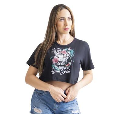 Imagem de Blusa Blusinha T-Shirt Cropped Camiseta Feminina Estampada Tigre Flora