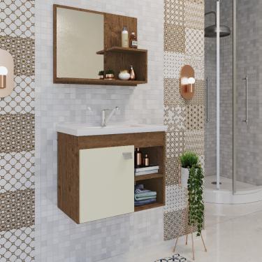 Imagem de Conjunto para Banheiro com Cuba 1 Porta Bia MGM Móveis - Amêndoa/OffWhite