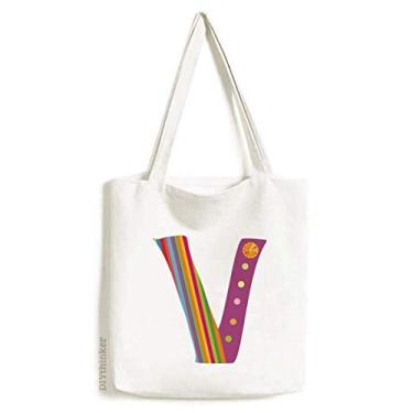Imagem de Bolsa de lona com estampa de frutas laranja e alfabeto em V bolsa de compras casual