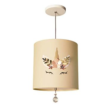 Imagem de Lustre Pendente Infantil Unicórnio Cúpula Crú 25x25 1E27