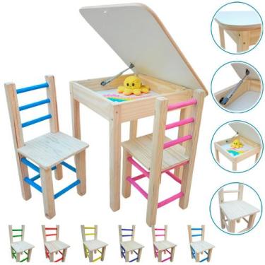 Imagem de Conjunto Mesa Infantil Madeira Maciça Bau Com 2 Cadeiras Premium - Meg