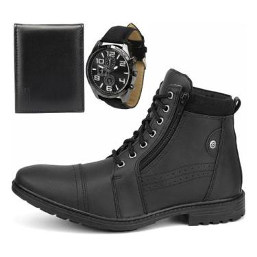 Imagem de Kit Coturno Masculino Bota Adventure Casual Relogio Carteira - Botina 