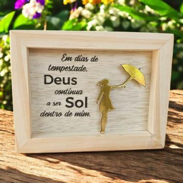 Imagem de Quadro Mini de Mesa Madeira Natural Decorativo Sou Sol - medeiros art 
