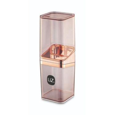 Imagem de Porta Escova com Tampa Slim Rose Gold Plastico UZ - UZ UTILIDADES