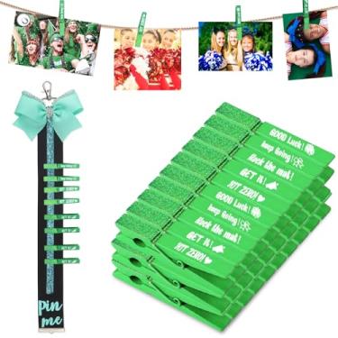 Imagem de 30 peças de clipes espirituais de torcida prendedores de roupa de madeira verde pinos de torcida para mochila, prendedor de roupa de torcida competição a granel para times pompons de torcida presentes