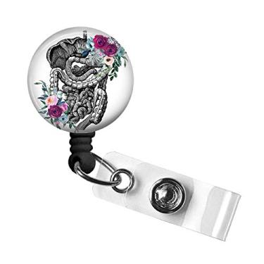 Imagem de Molinete retrátil de identificação de anatomia floral GI, clipe jacaré giratório, 86 cm Cabo de nylon, ID de crachá de enfermeira RN MD médica, suporte de crachá, puxador de crachá de identidade, etiqueta de nome de funcionário de escritório, marrom