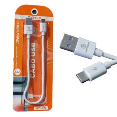 Imagem de Cabo Carregador USB x Tipo C Curto Reforçado Dados Carga Rápida 30cm p