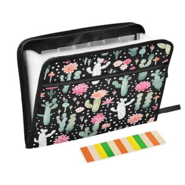 Imagem de Wassud Cacto floral 13 bolsos organizador de arquivos sanfonado pastas expansíveis com abas e adesivos, tamanho carta A4 papel recibo documento pasta organizador para viagem de escritório