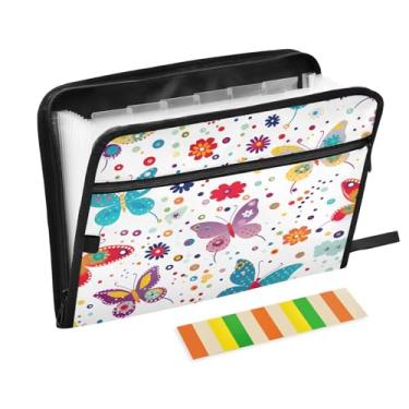 Imagem de Wassud Acordeão de borboletas coloridas organizador de arquivos de papel A4 pastas de arquivo de documentos com etiquetas pasta de arquivo expansível 13 bolsos