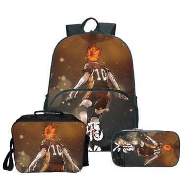 Imagem de Conjunto de 3 mochilas escolares de impressão 3D de anime Haikyuu para crianças