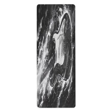 Imagem de Wassud Tapete de ioga de guitarra preta, dobrável, tapete de ginástica, antiderrapante, para mulheres e homens, tapete de ginástica com bolsa de armazenamento 180 x 66 cm