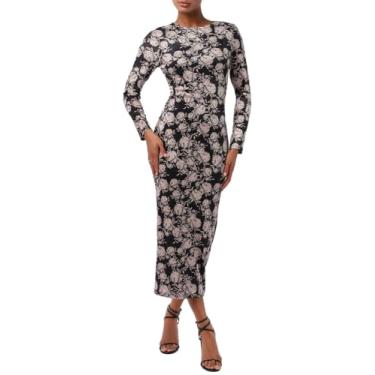 Imagem de Lulus Vestido midi de malha de manga comprida Zealand, Floral preto, PP