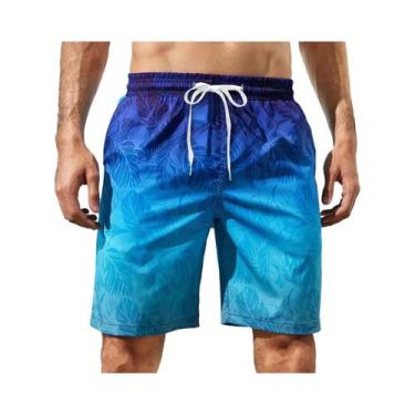 Imagem de Bermuda De Praia Masculina Com Estampa De Plumas Em Gradiente Colorido