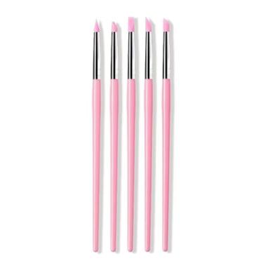 Imagem de Conjunto de 5 peças de caneta de silicone para arte de unhas, faça você mesmo, pincéis, ferramentas profissionais de manicure para mulheres e meninas (rosa)