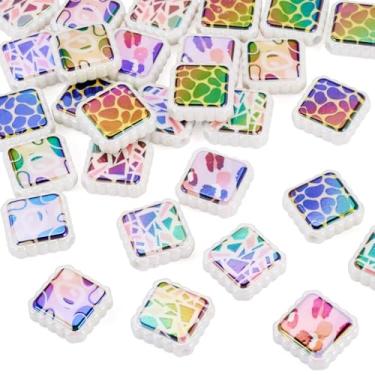 Imagem de 30 peças de contas de acrílico em cubo opaco impresso com pontos de leopardo 22 mm quadrado arco-íris iridescente solta espaçador para artesanato faça você mesmo pulseira de amizade brinco orifício de