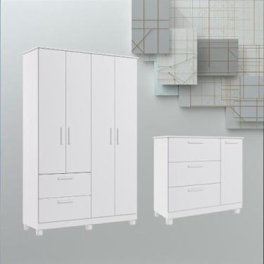 Imagem de Guarda roupas e Cômoda Permobili Jujuba 04 portas MDF -, Branco