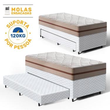 Imagem de Cama Box com Colchão de Classic Molas Ensacadas + Auxiliar de Espuma Unique Solteiro 88cm