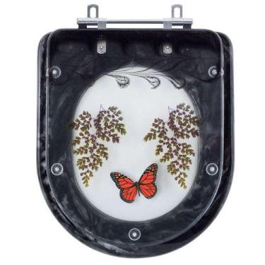 Imagem de Acento Sanitário Deca Carrara Preto com Borboleta Vermelha - Pontto La