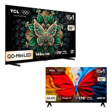 Imagem de Combo Smart TV TCL 98 QLED Mini LED Matte 4K C6K 144Hz VRR 98C6K e Smart TV TCL 32 HD QLED S5K 32S5K