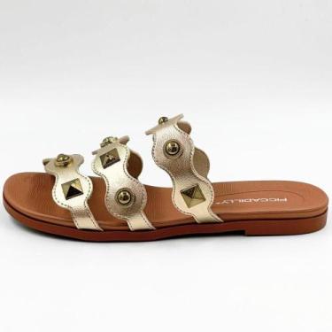 Imagem de Tamanco Piccadilly Rasteira Slide Metalizada Feminino, 35, Ouro, Ocre