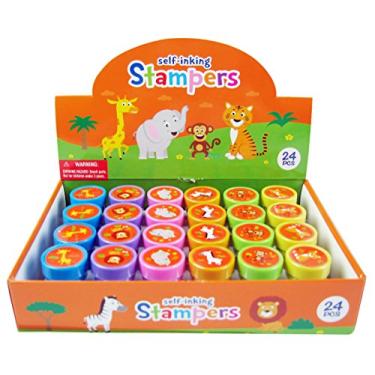 Imagem de Tiny Mills 24 peças de carimbos de animais de safári da selva do zoológico para crianças, livros divertidos, animais de selva e artigos de festa de aniversário, sacos de brindes, enchimentos de pinhata, enchimentos de saco de lembrancinha de festa