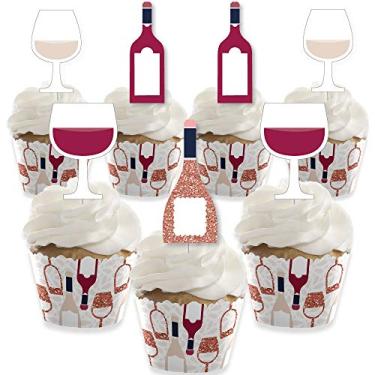 Imagem de But First; Wine - Decoração de cupcake - Kit de degustação de vinho para cupcake e palitos de guloseimas - Conjunto de 24